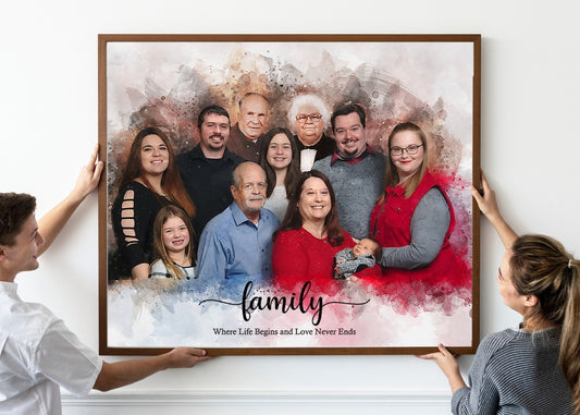 Custom portrait painting from photos featuring multi-generational family art, personalized wall decor by FromPicToArt
