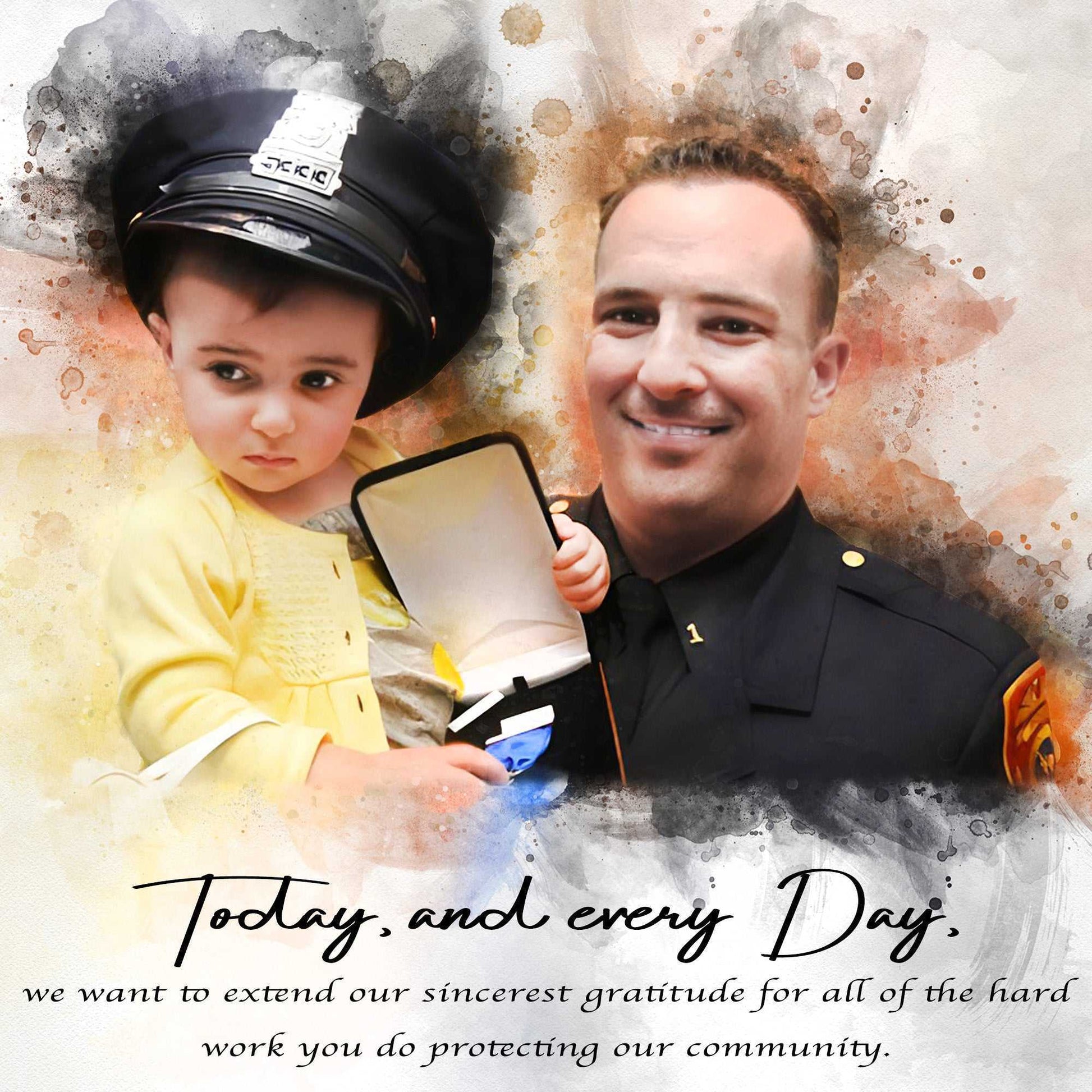 Law Enforcement Gift. A Police officer holds his young son.
