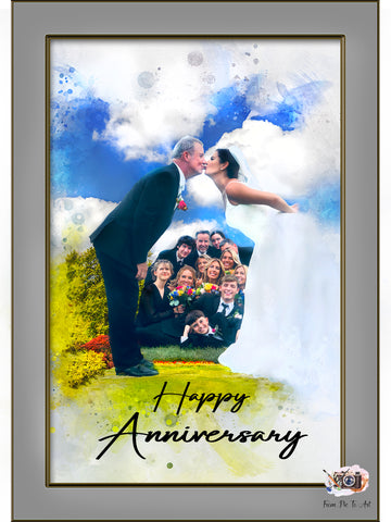 Wedding portrait of kissing couple turned into romantic anniversary gift - FromPicToArt