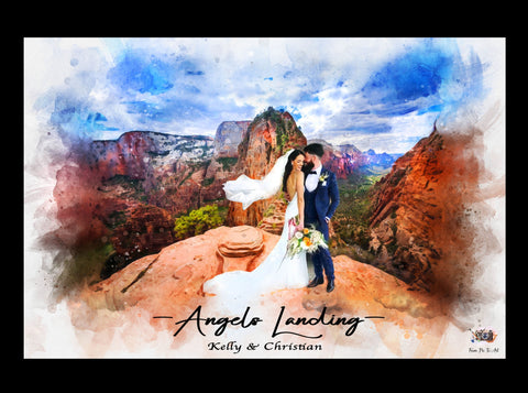 Wedding_couple_at_Angel_s_Landing_Zion_Canyon_breathtaking_wedding_portrait_and_meaningful_anniversary_gift_by_FromPicToArt