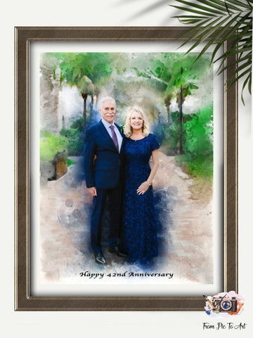 Anniversary Gift for Parents Personalized Family Painting from Photo - FromPicToArt