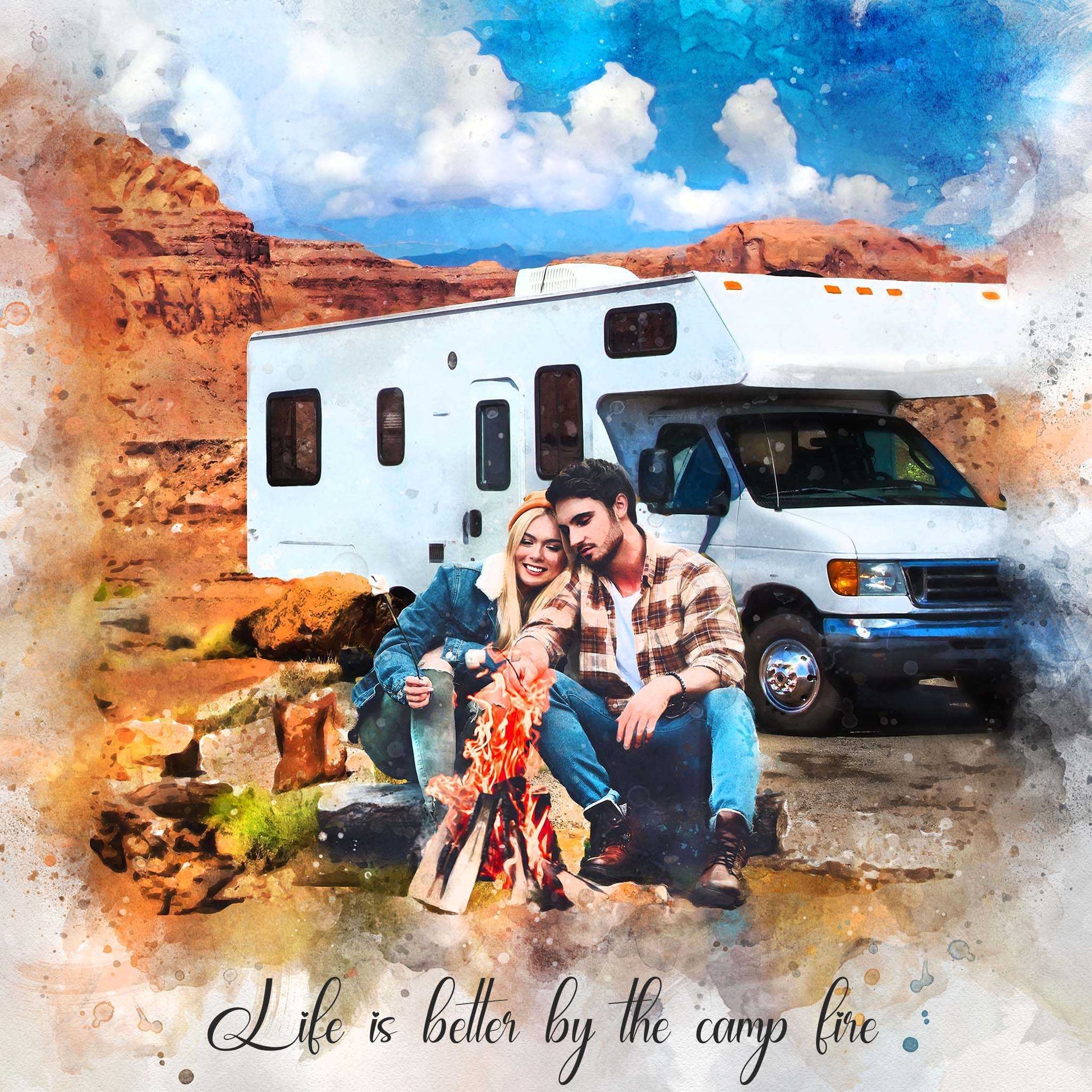 Camping Gifts for Men | Custom Portrait from Photo for RV Lover - FromPicToArt