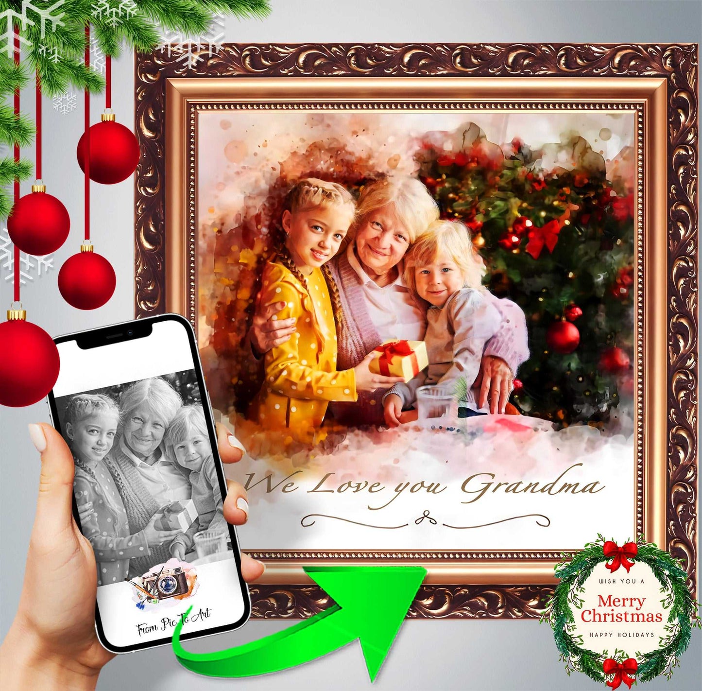 Christmas Gifts for Grandma | Gifts for Grandmothers for Christmas | Christmas Gift Ideas for Mom |Christmas presents for Grandma - FromPicToArt