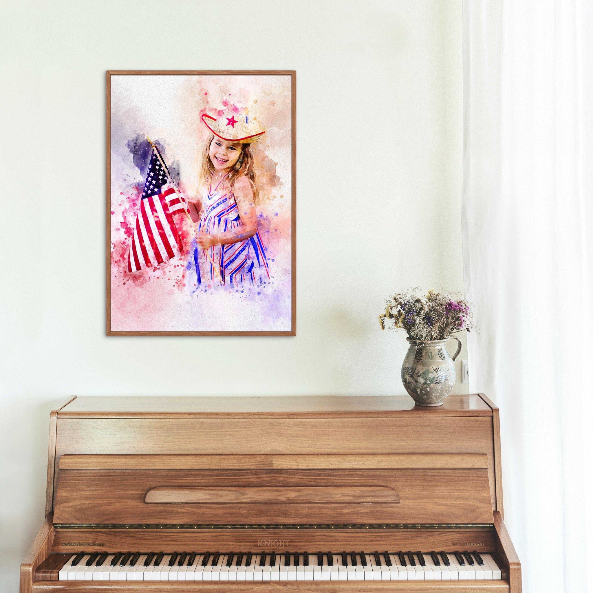 Custom American Flag Painting, American Flag Artwork, Red White Blue Painting from Photo - FromPicToArt