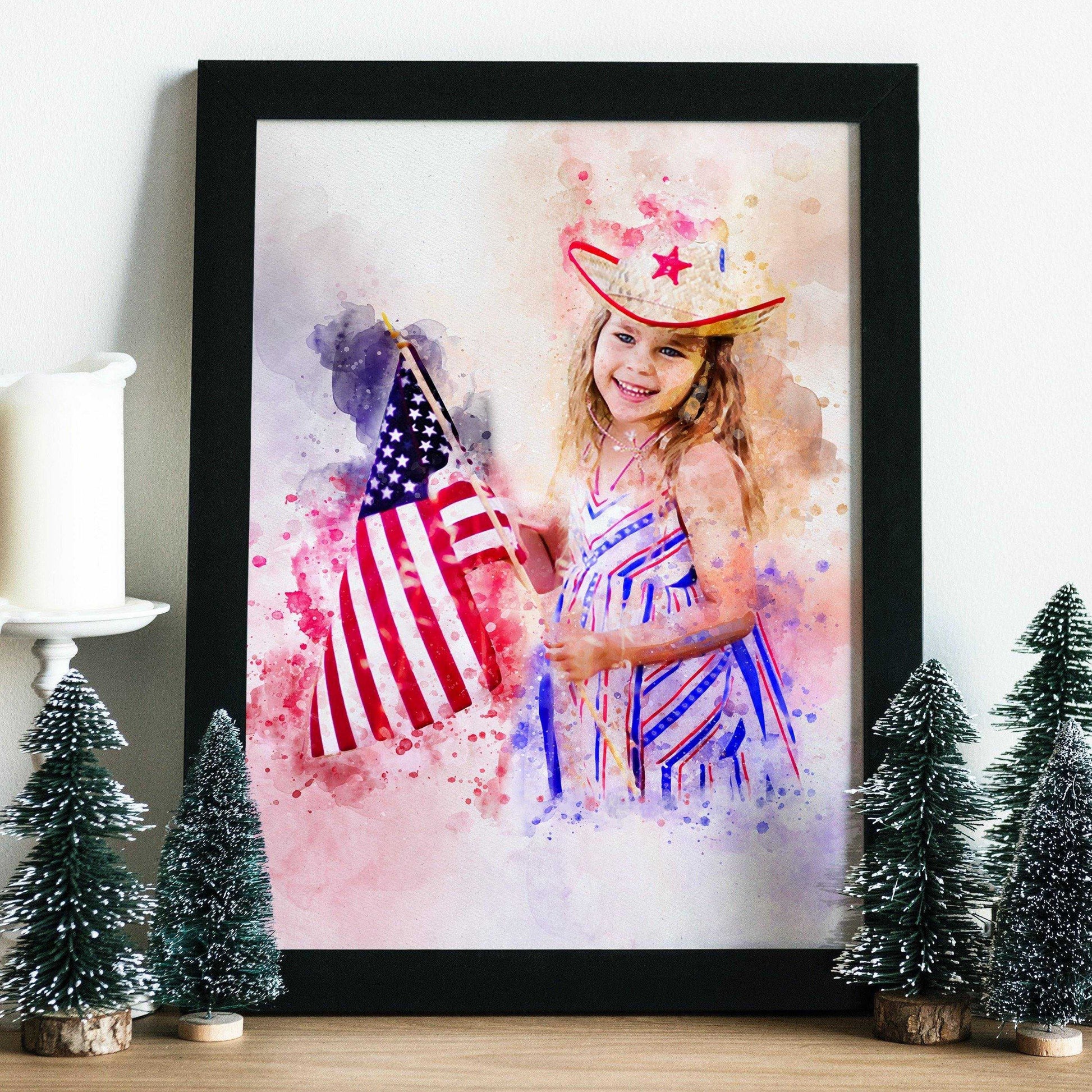 Custom American Flag Painting, American Flag Artwork, Red White Blue Painting from Photo - FromPicToArt