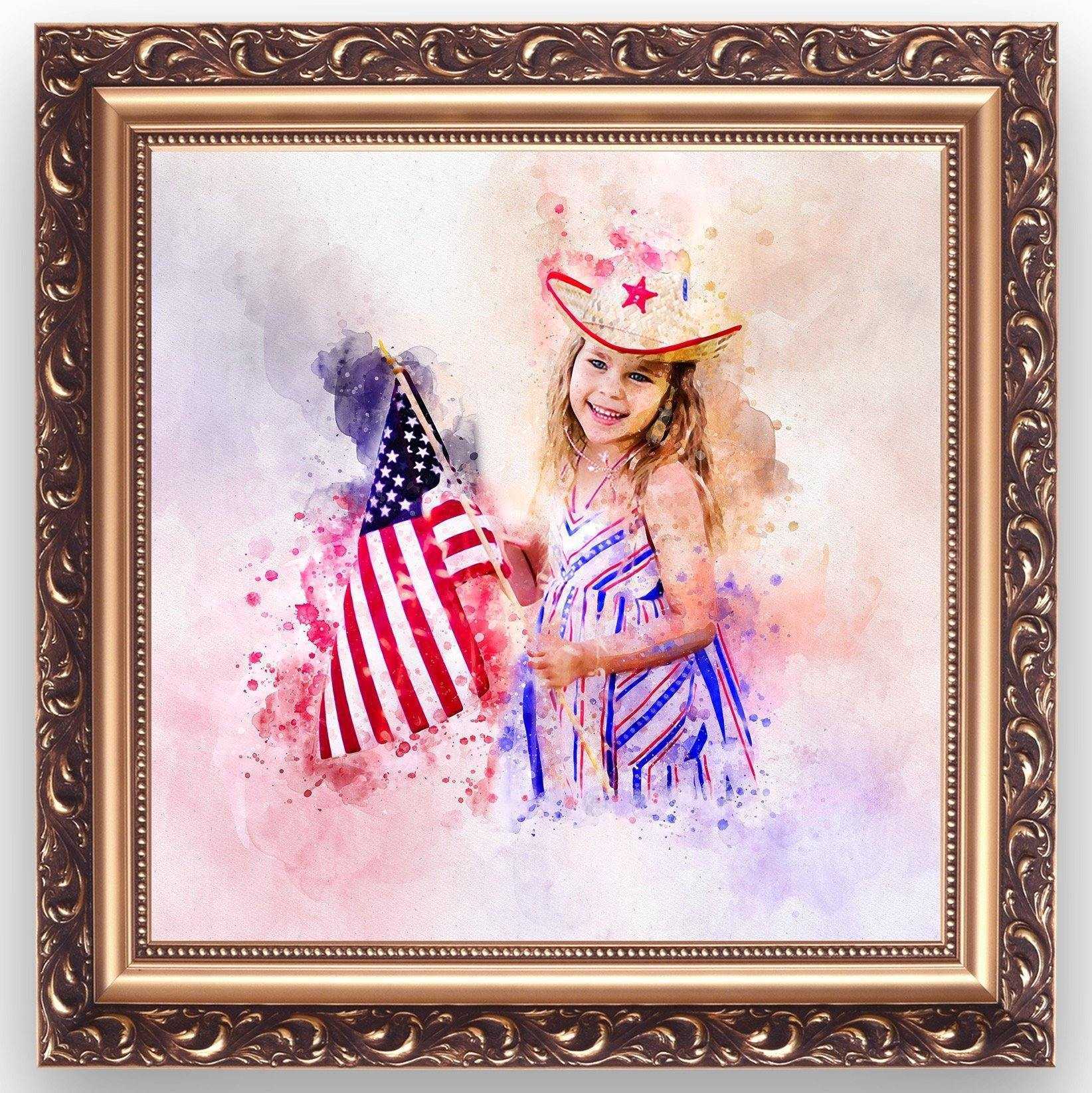 Custom American Flag Painting, American Flag Artwork, Red White Blue Painting from Photo - FromPicToArt