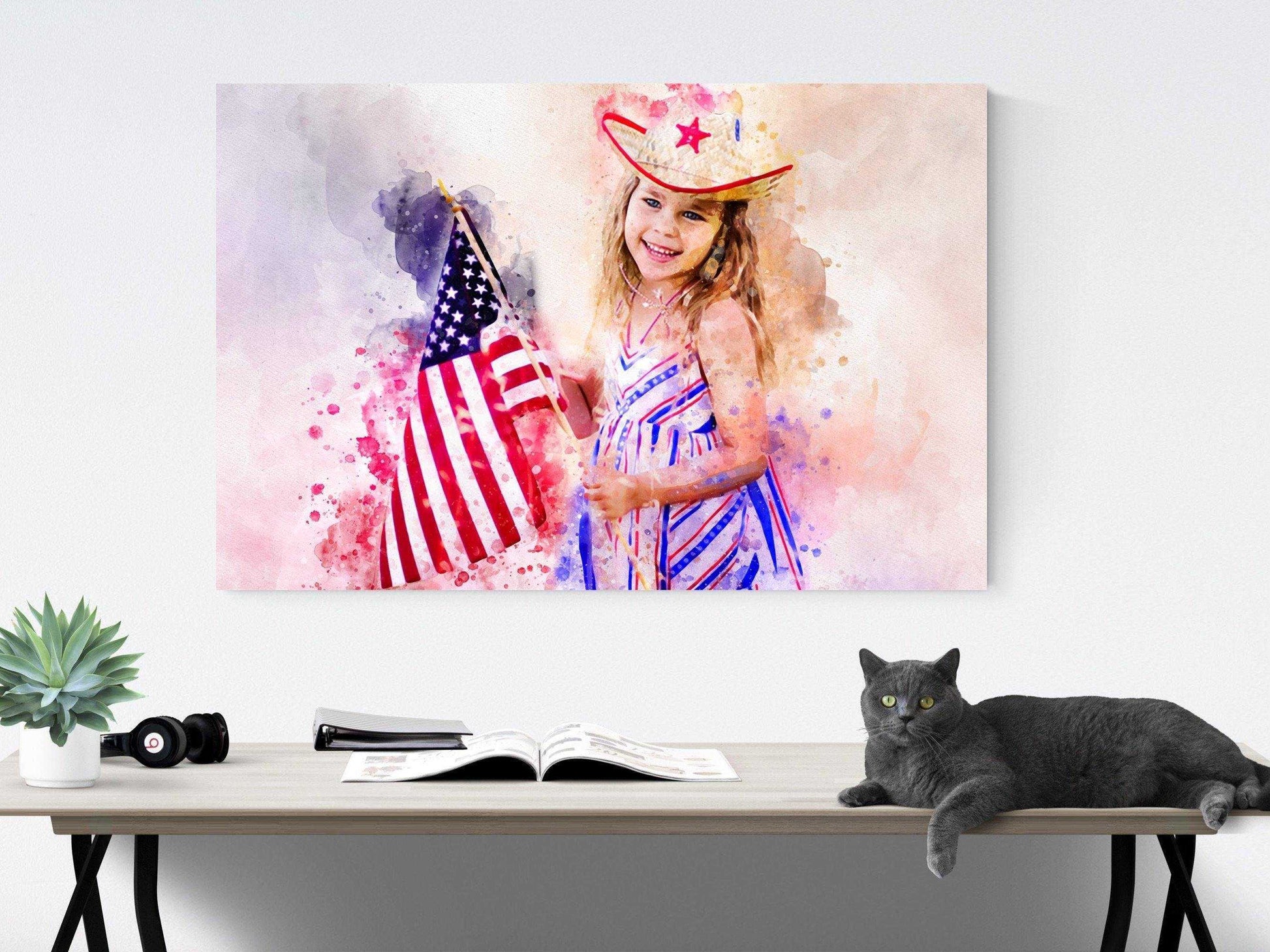 Custom American Flag Painting, American Flag Artwork, Red White Blue Painting from Photo - FromPicToArt