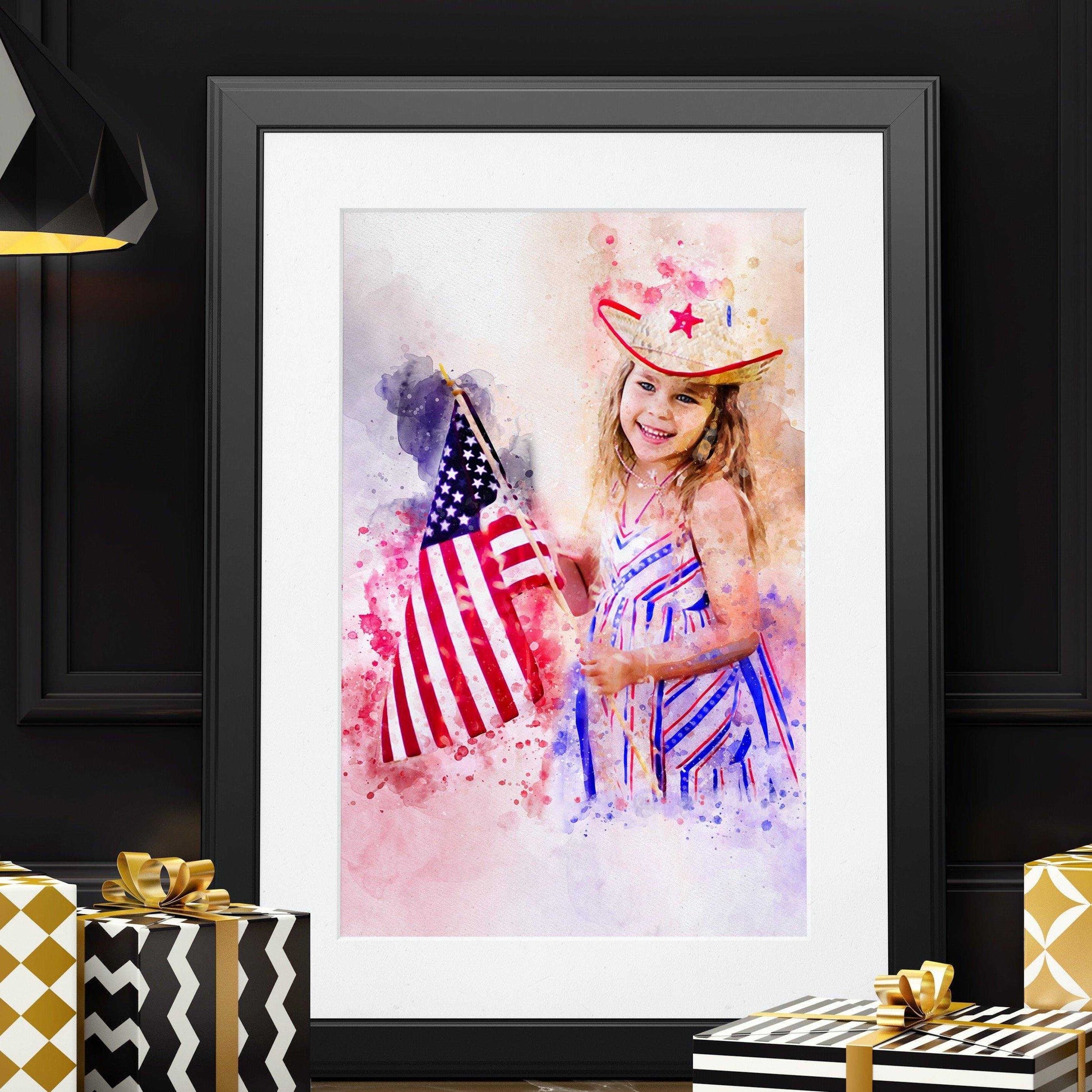 Custom American Flag Painting, American Flag Artwork, Red White Blue Painting from Photo - FromPicToArt