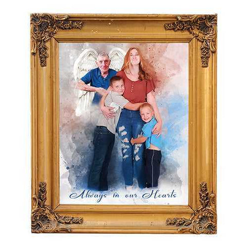 Custom Angel Paintings | Painting of Deceased Loved one with Family | Painting with Deceased Loved one - FromPicToArt
