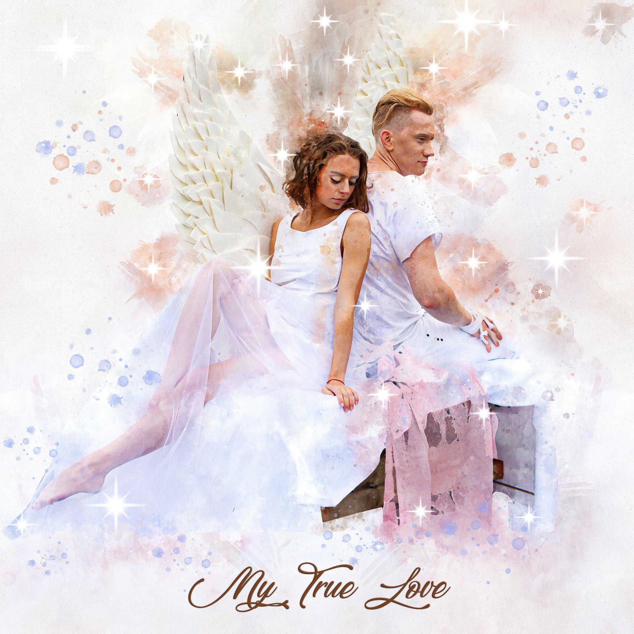 🌈 Custom Angel Portrait 🕯️ Angel Wings painting of your Loved one as an Angel🕊️ - FromPicToArt
