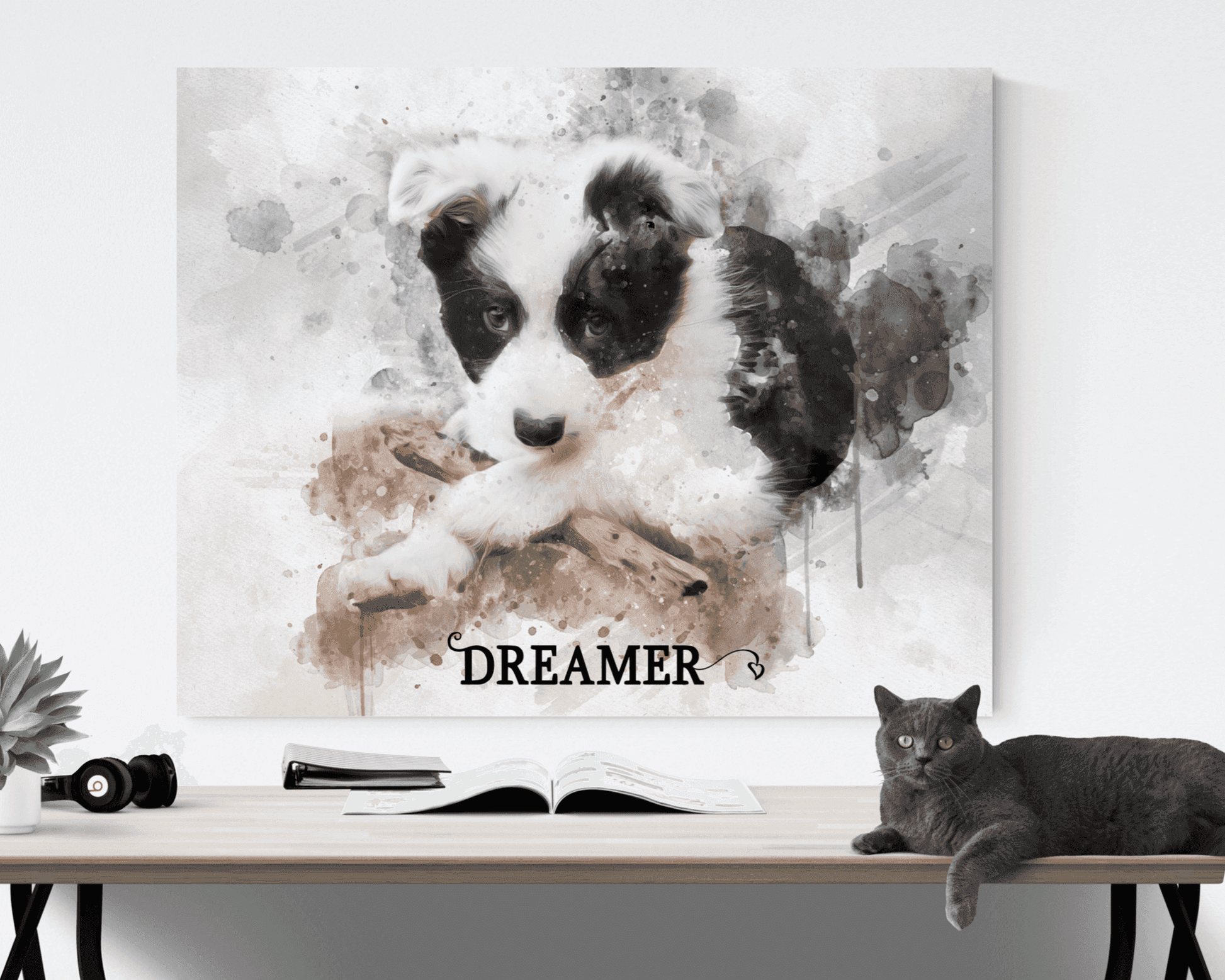 A puppy painted on canvas