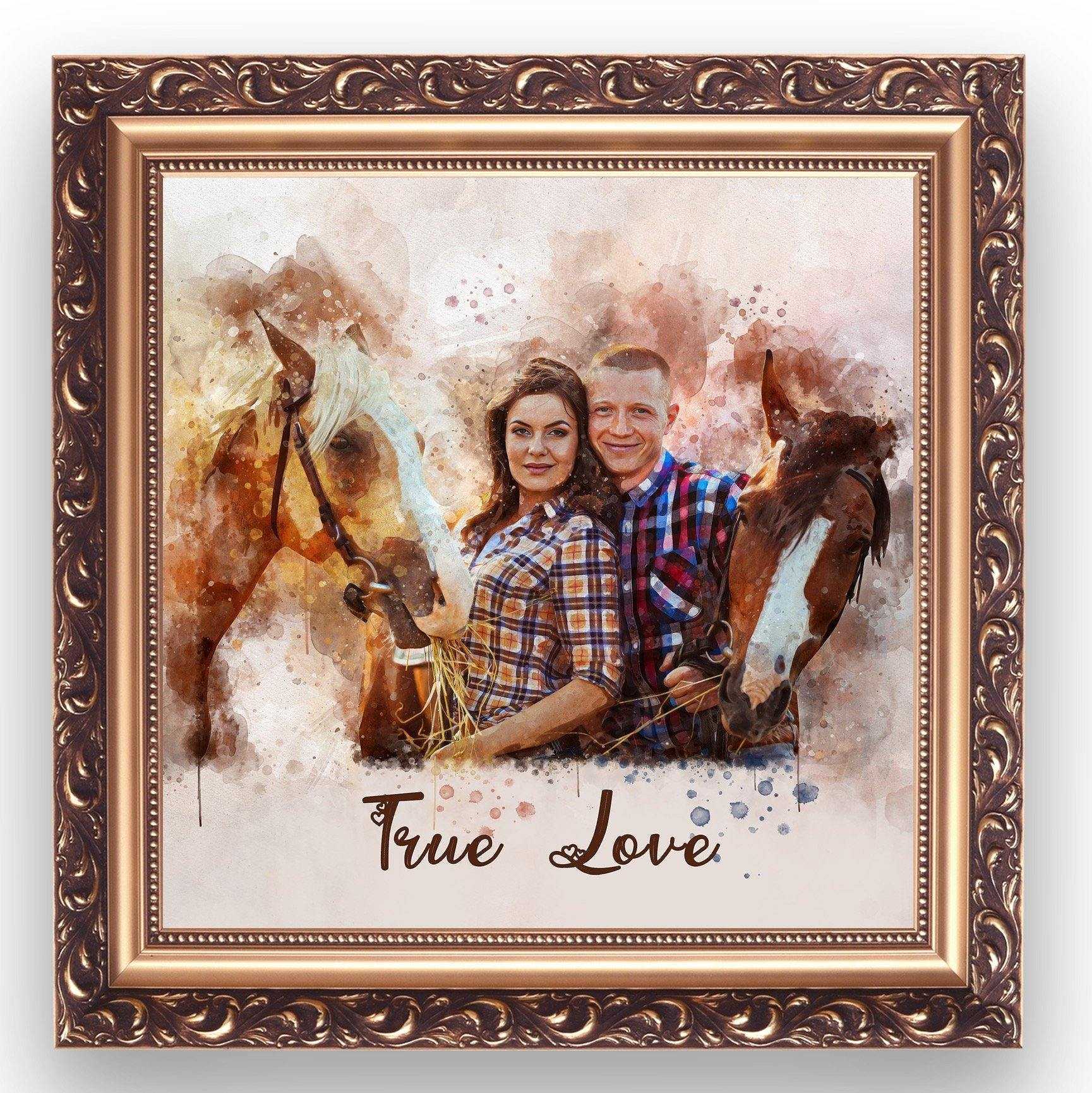 Custom Gift for Horse Lovers | Personalized Painted Horse Portrait on Canvas | From Photo to Painting - FromPicToArt
