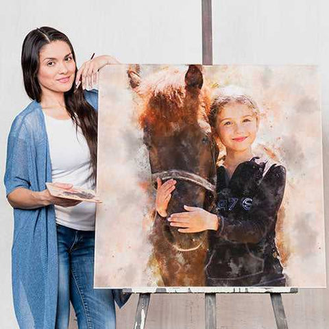 Custom Gift for Horse Lovers | Personalized Painted Horse Portrait on Canvas | From Photo to Painting - FromPicToArt