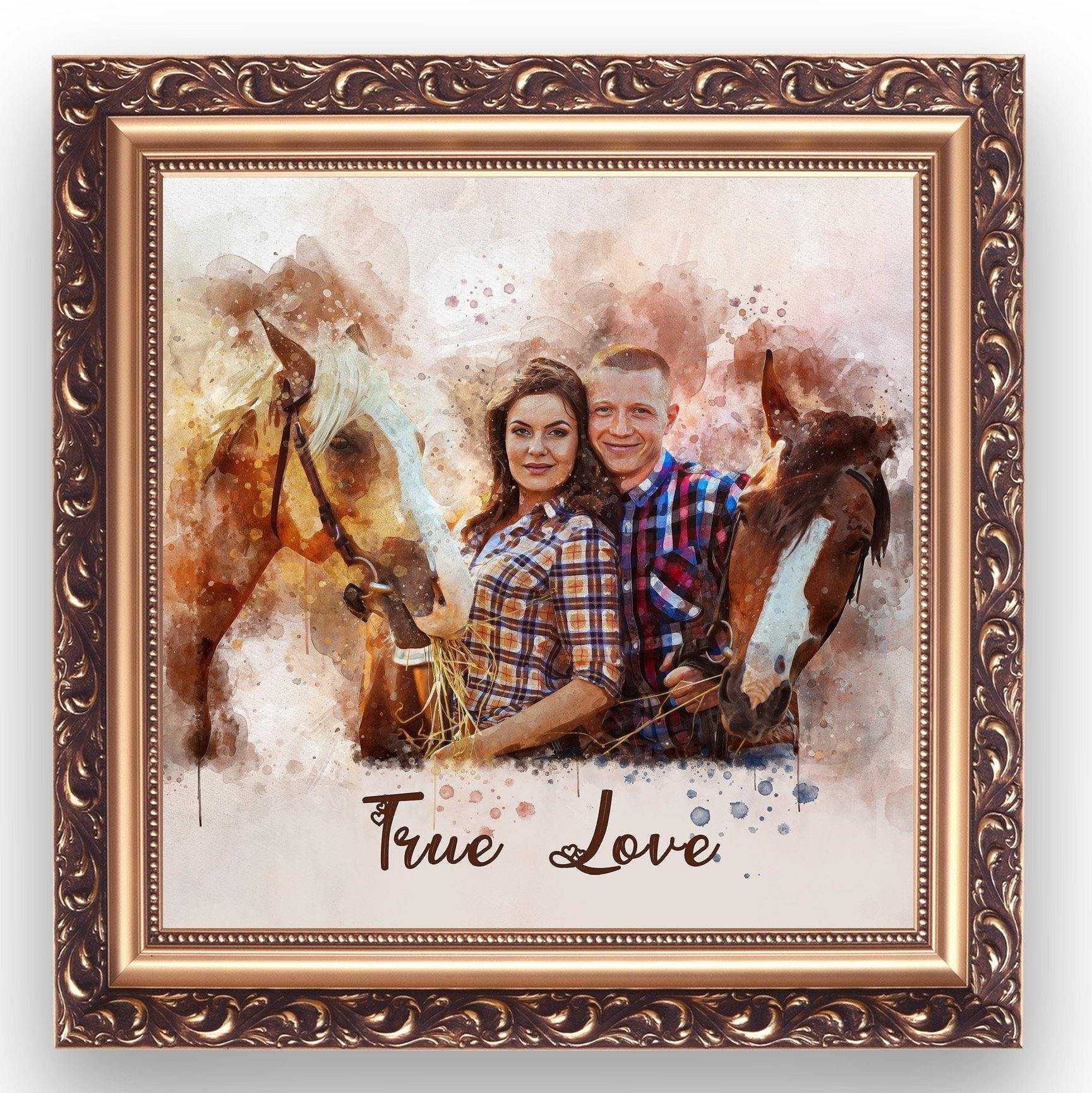 Custom Gift for Horse Lovers | Personalized Painted Horse Portrait on Canvas | From Photo to Painting - FromPicToArt