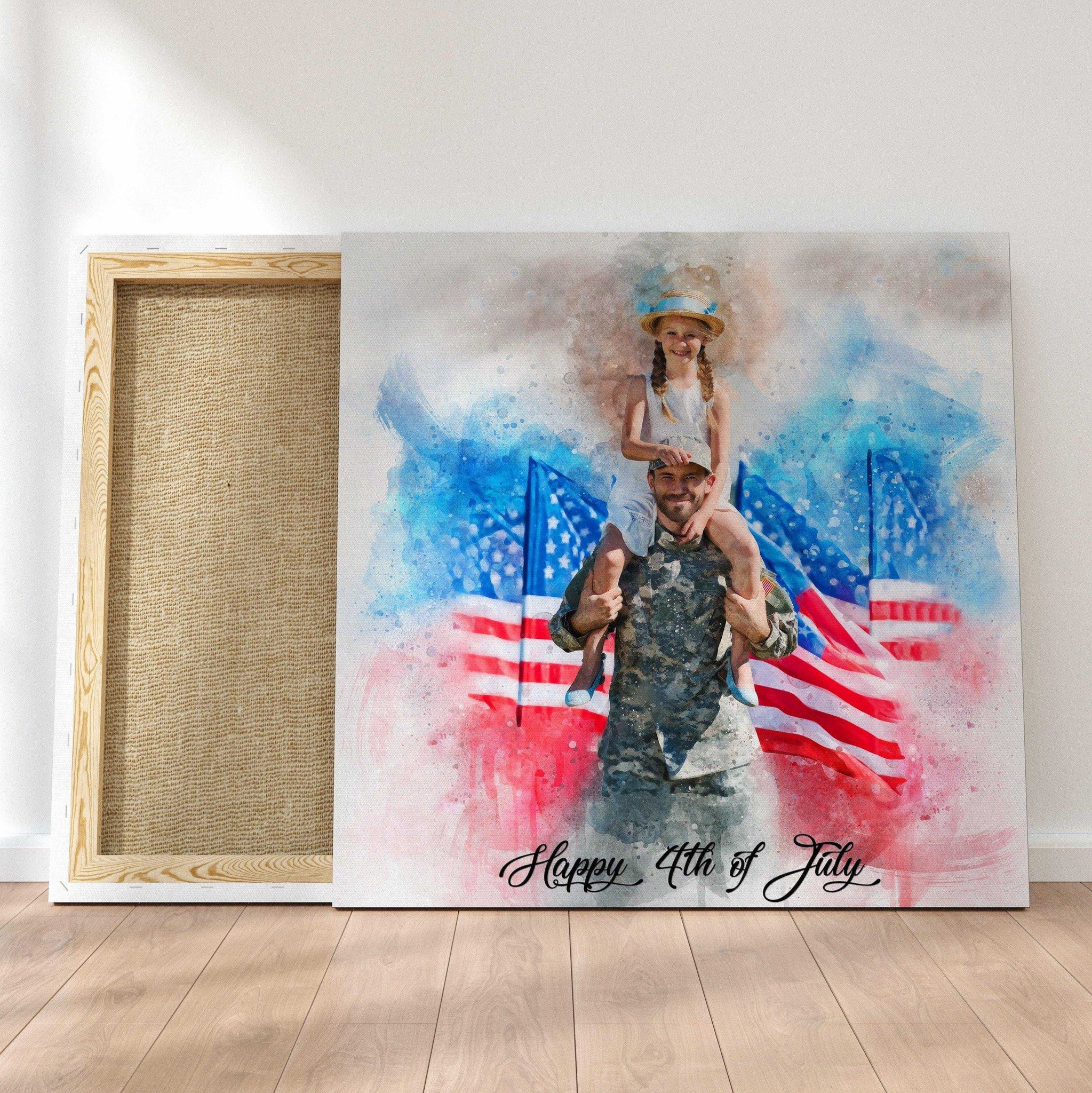 Custom Gifts for Soldier, Custom Painting from Photo, US Flag Art, Patriotic US Flag Painting with Stars and Stripes - FromPicToArt