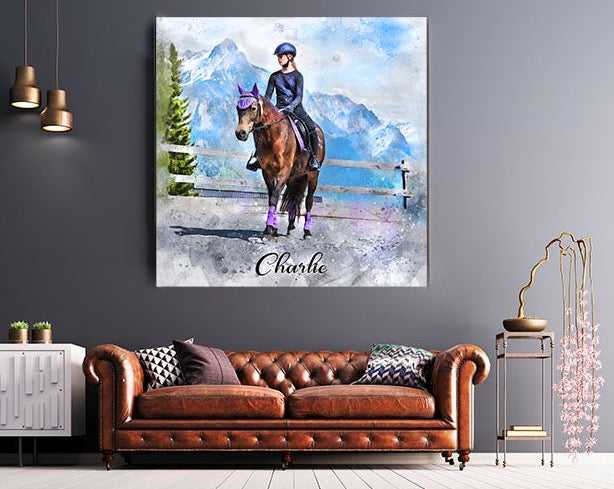 Custom Horseback Riding Paintings | Custom Horse Paintings on Canvas | Your Horse Painted on Canvas - FromPicToArt