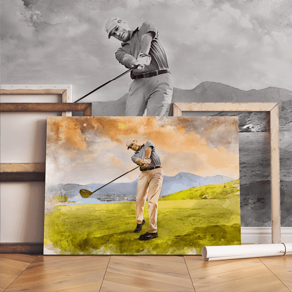 Custom Painted Golfer Portraits | Golfers in Action Paintings on Canvas - FromPicToArt