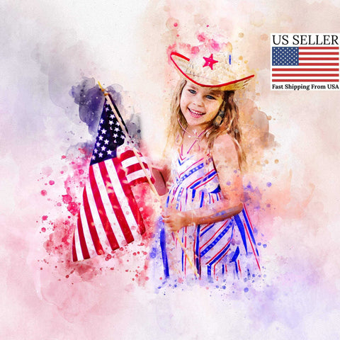 Custom Patriotic Gifts, Patriotic Portrait from Photo, Patriotic Wall Decor, Personalized Patriotic Painting - FromPicToArt