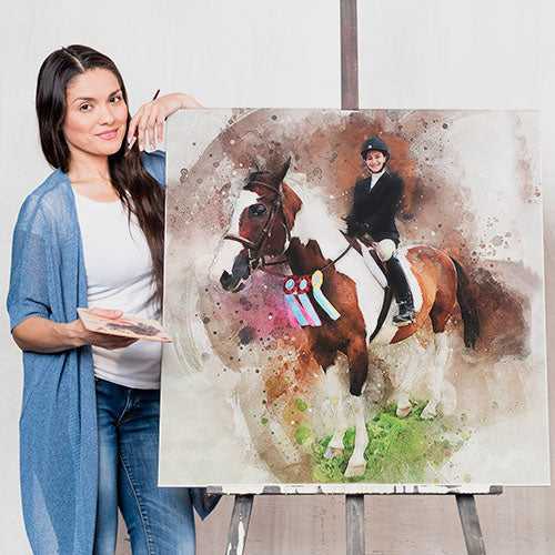 Custom Show Jumping Paintings | Custom Horse Jumping Paintings on Canvas | Your Horse Painted on Canvas | Horse Portrait from Photo - FromPicToArt