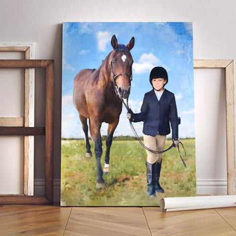 Custom Show Jumping Paintings | Custom Horse Jumping Paintings on Canvas | Your Horse Painted on Canvas | Horse Portrait from Photo - FromPicToArt