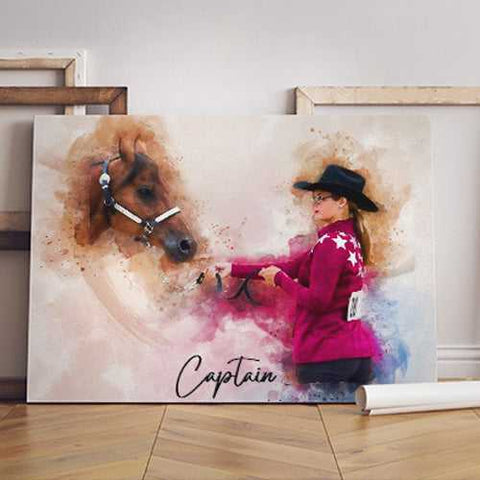 Custom Show Jumping Paintings | Custom Horse Jumping Paintings on Canvas | Your Horse Painted on Canvas | Horse Portrait from Photo - FromPicToArt