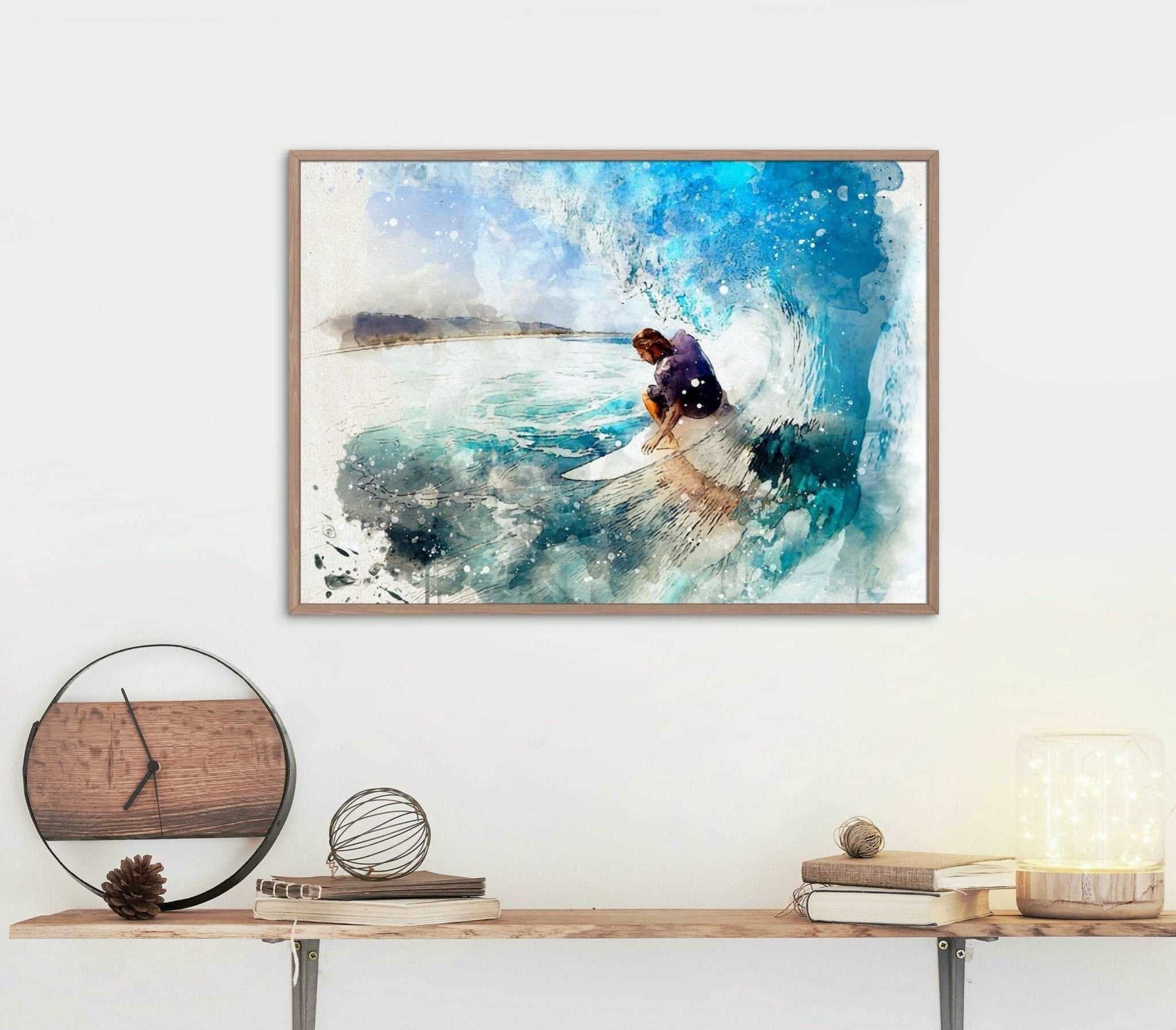 Custom Surfer Art, Custom Gift for Surfer, Surf Poster, Custom Surfer Painting, Personalized Surfer Portrait from Photo - FromPicToArt