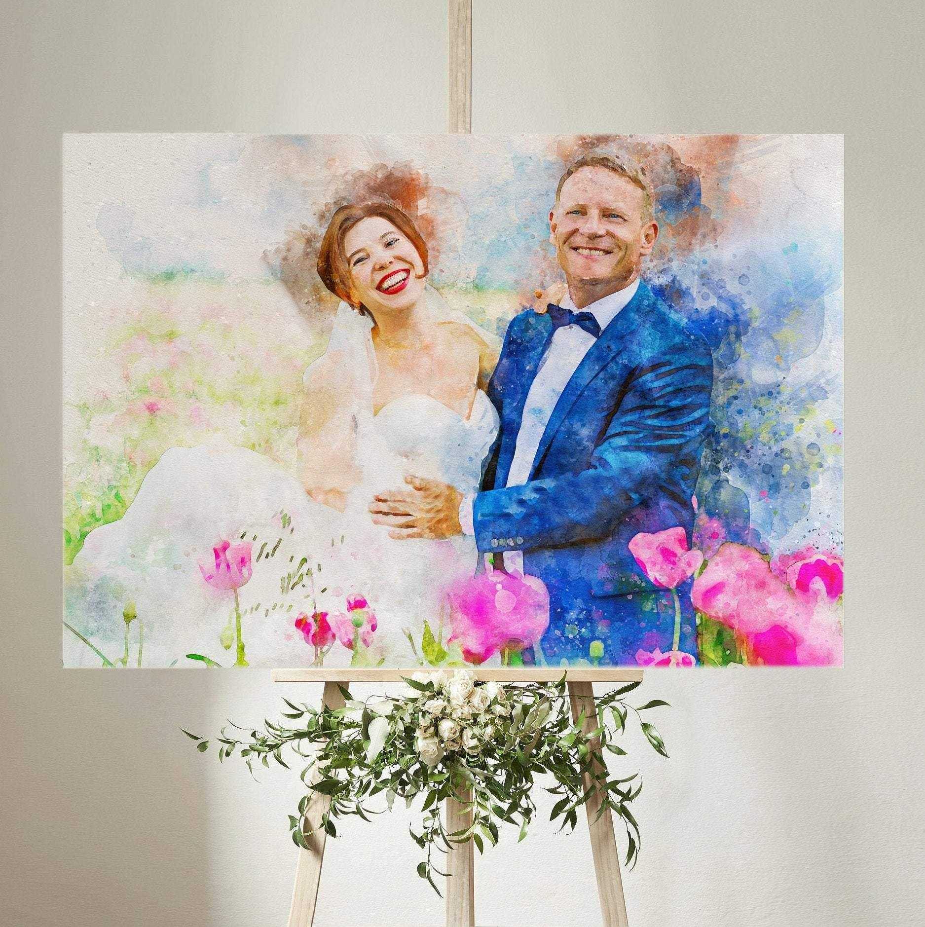 Custom Watercolor Painting, Personalized Watercolor Art, Personalized Watercolor Wedding Painting - FromPicToArt
