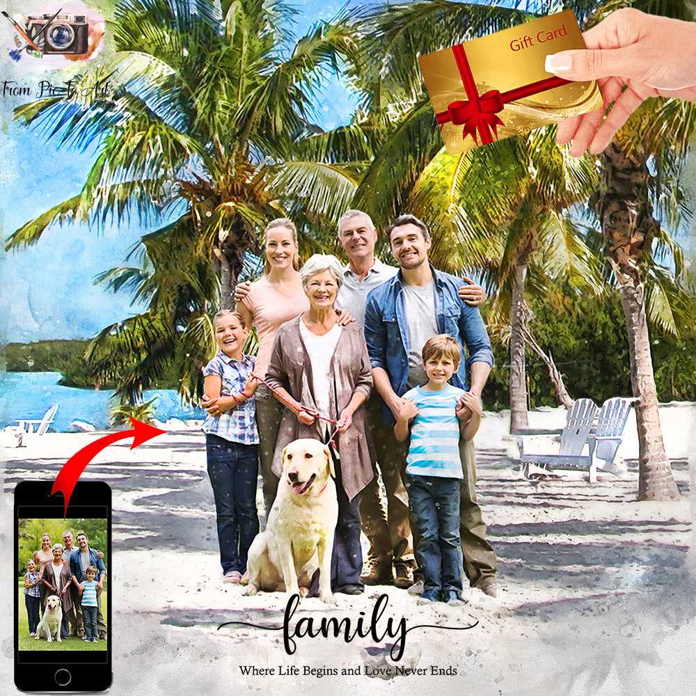 Gift Card for ART Lovers | Custom Family Painting from Photo on Canvas - FromPicToArt