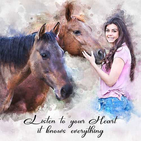 Girl with Horse Painting | Personalized Horse Paintings | Custom Horse Paintings on Canvas - FromPicToArt