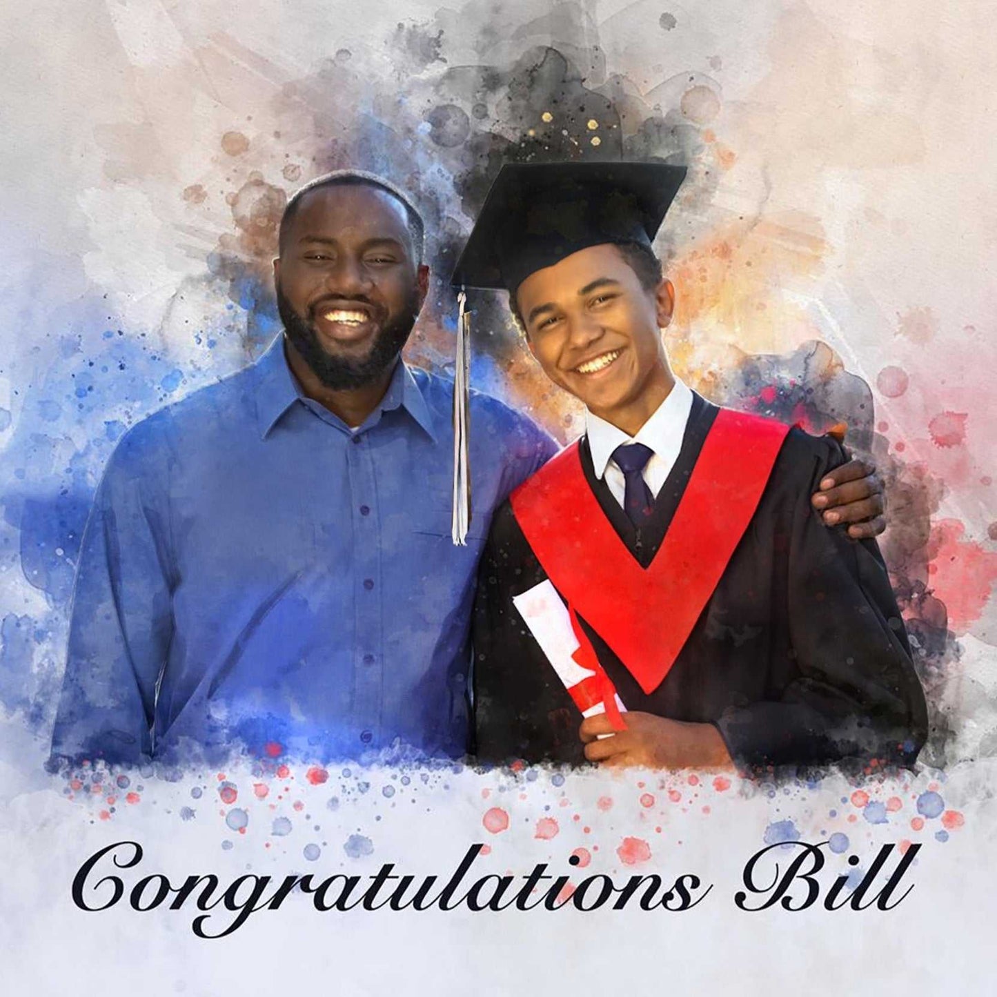 Graduation Portraits with graduated colored male and father - FromPicToArt