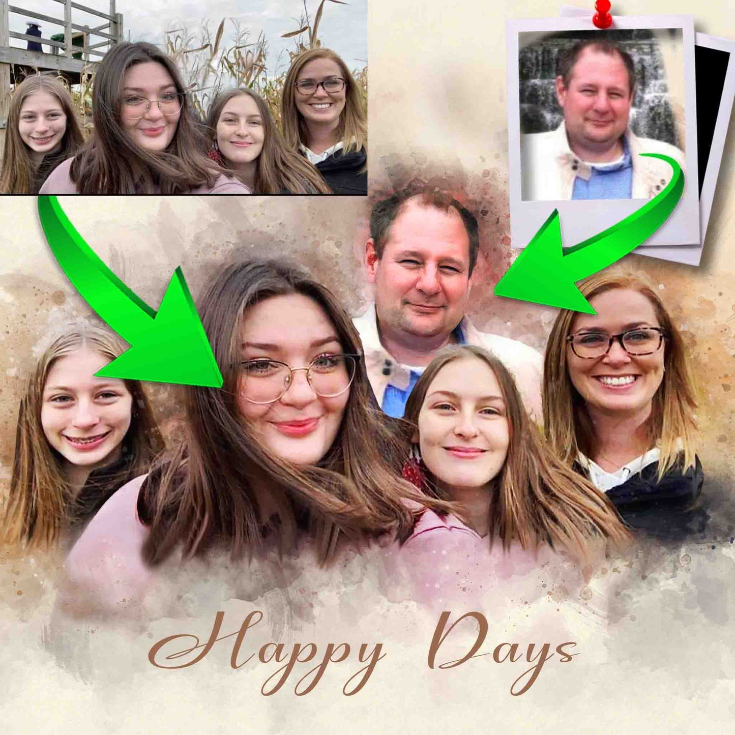 🌈 Incorporating a Lost Loved One in Family Pictures | Custom Painting From Photo | Add People to Photo | Add Someone into a Picture | Add Deceased Loved One | Custom Family Portrait | Merge Photos Into Painting | Combine Photos | Personalized Gifts - FromPicToArt