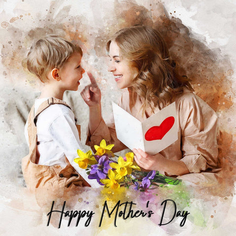 Moms Mother Day Gifts | Custom Portrait Painting from Photo | Gift for Mother's Day - FromPicToArt