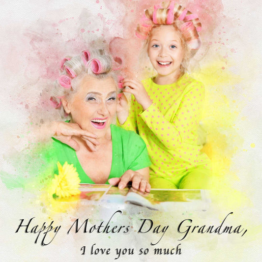 Mothers Day Gift for Grandma | Custom Portrait Painting from Photo | Gift for Mother's Day - FromPicToArt