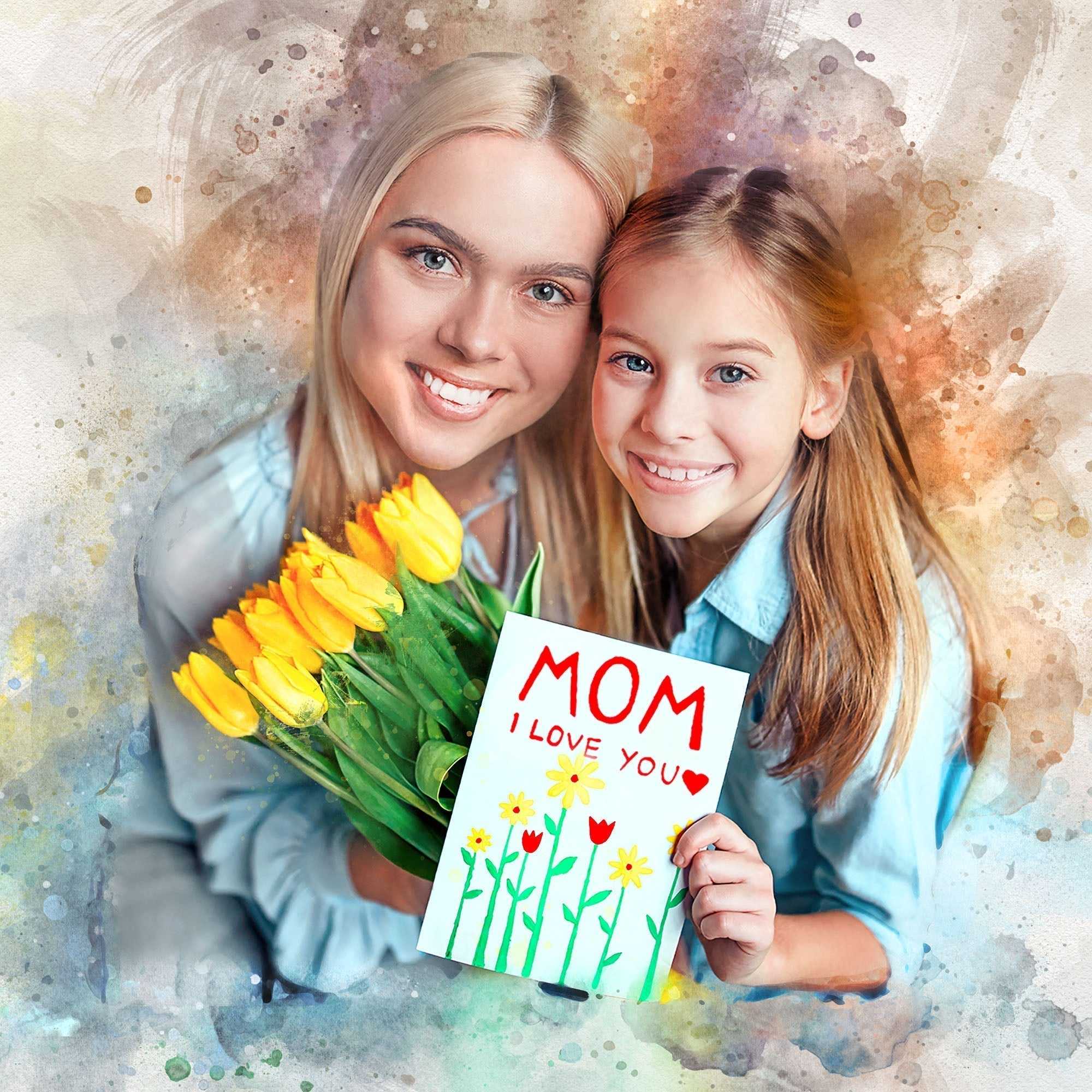 Mothers Day Gift from Husband | Custom Portrait Painting from Photo | Gift for Mother's Day - FromPicToArt