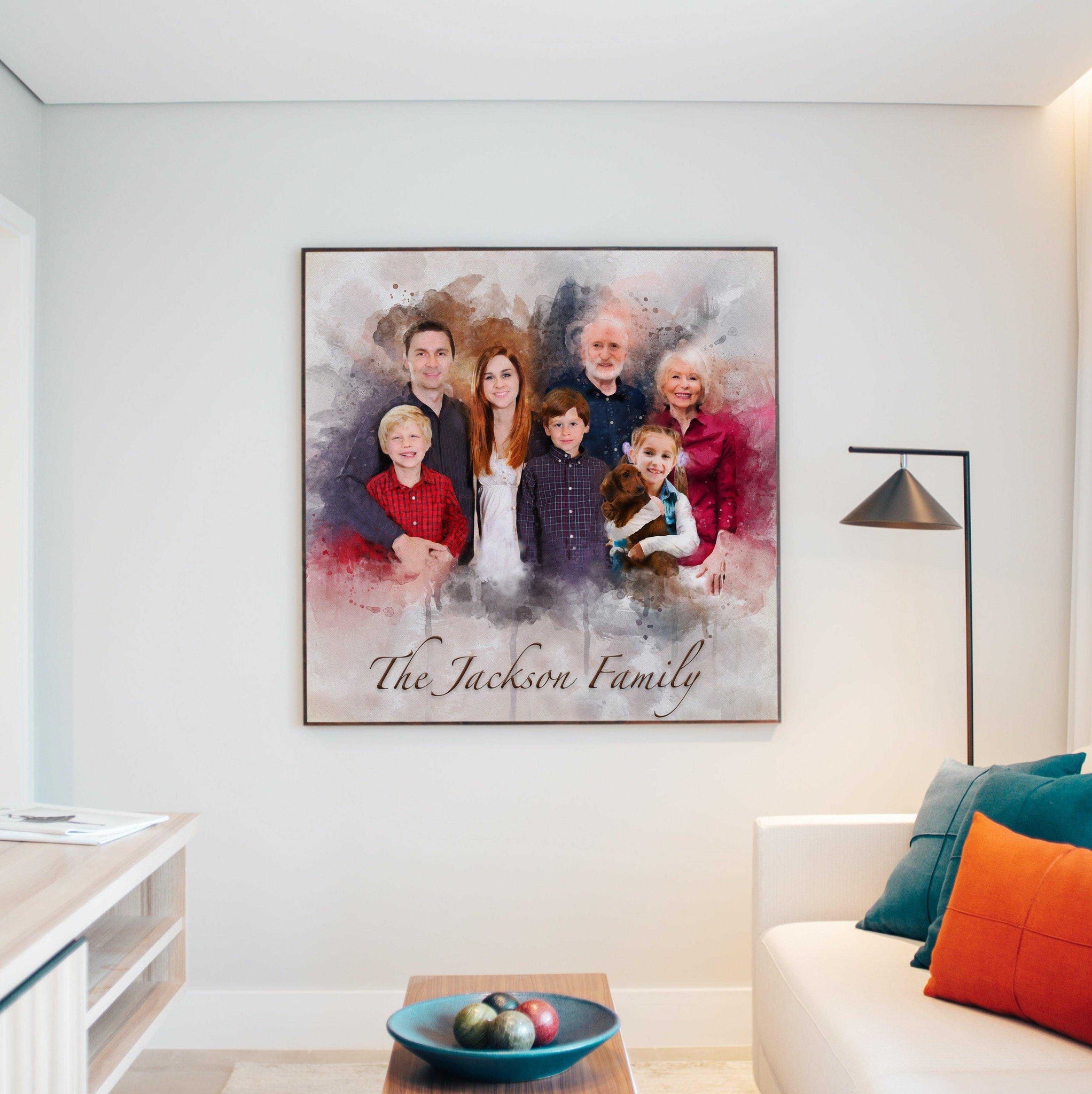 Painting of Deceased Loved One with Family, Custom Painted Portraits on Canvas - FromPicToArt