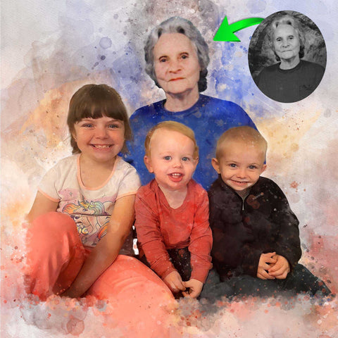 Painting of Deceased Loved One with Family, Custom Painted Portraits on Canvas - FromPicToArt