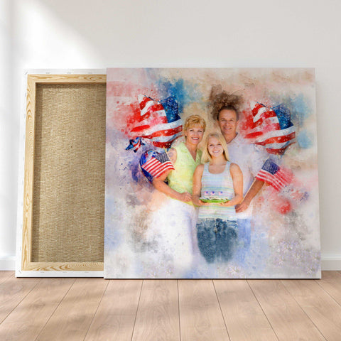 Patriotic Wall Art, Patriotic Painting with Stars and Stripes, Red White Blue Portrait - FromPicToArt
