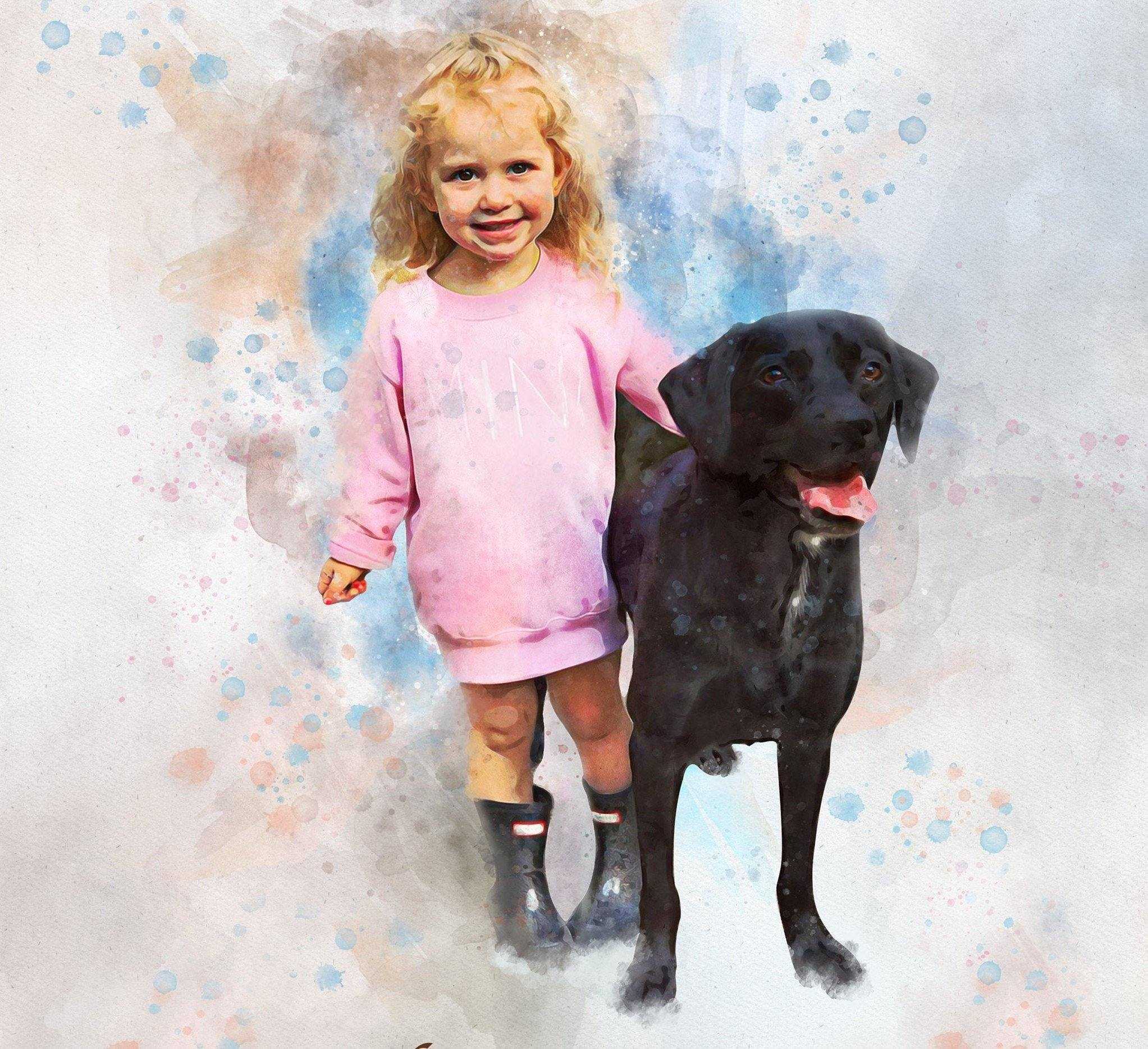 Personalized Dog Painting on Canvas, Custom Watercolor Dog Portrait - FromPicToArt