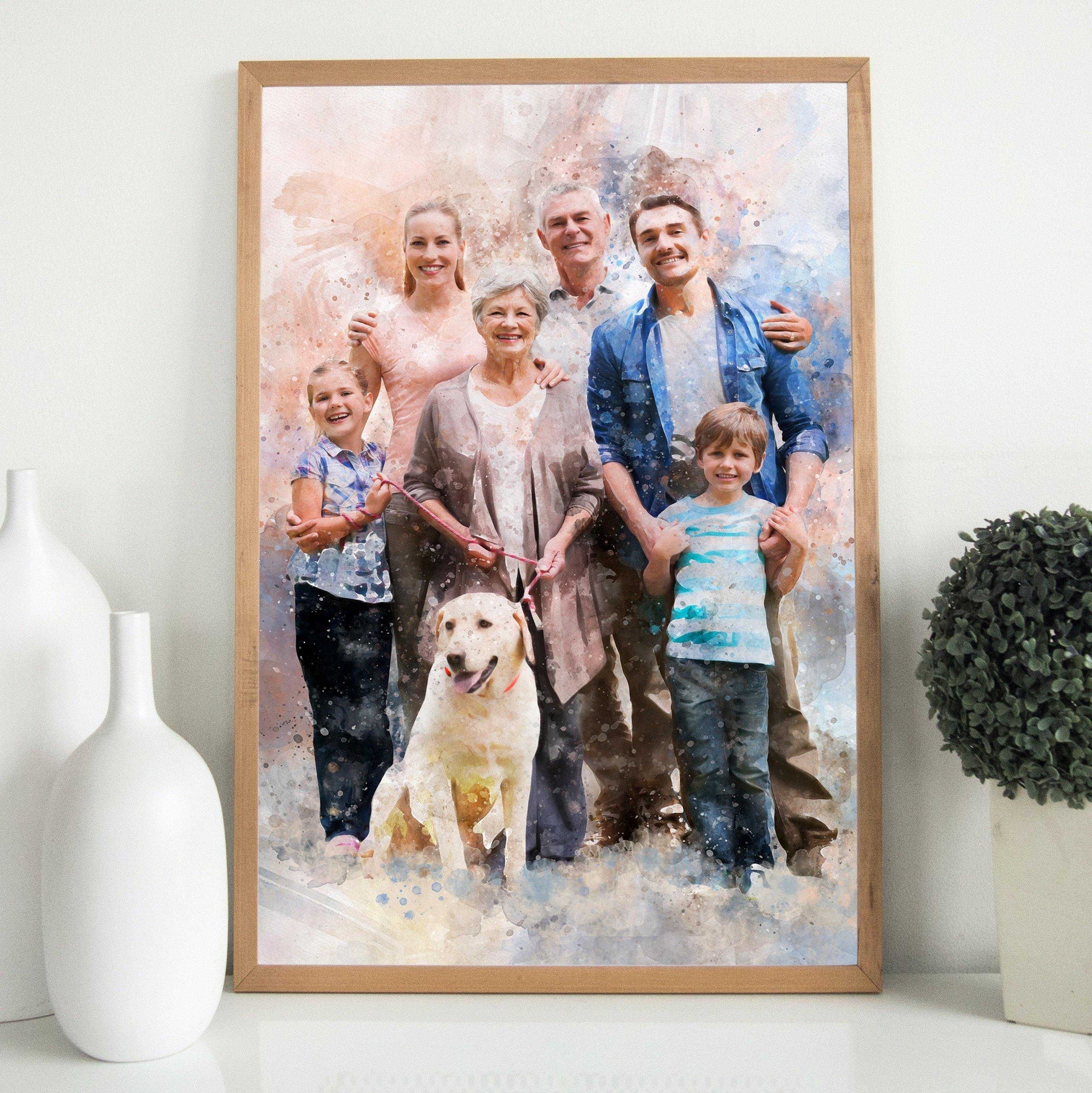 Personalized Family Painting, Personalized Family Portrait from Photo, Watercolor Painting from Photo - FromPicToArt