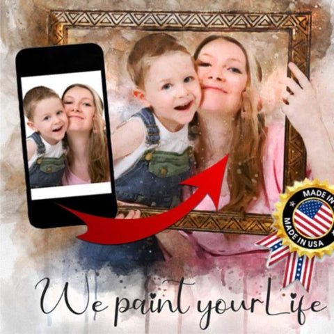Personalized Mothers Day Gift | Custom Portrait Painting from Photo | Gift for Mother's Day - FromPicToArt