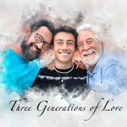 Three Generation Painting | Family Portrait From Multiple Photos | Merge Different Photos | Add Person or Pet to Photo - FromPicToArt