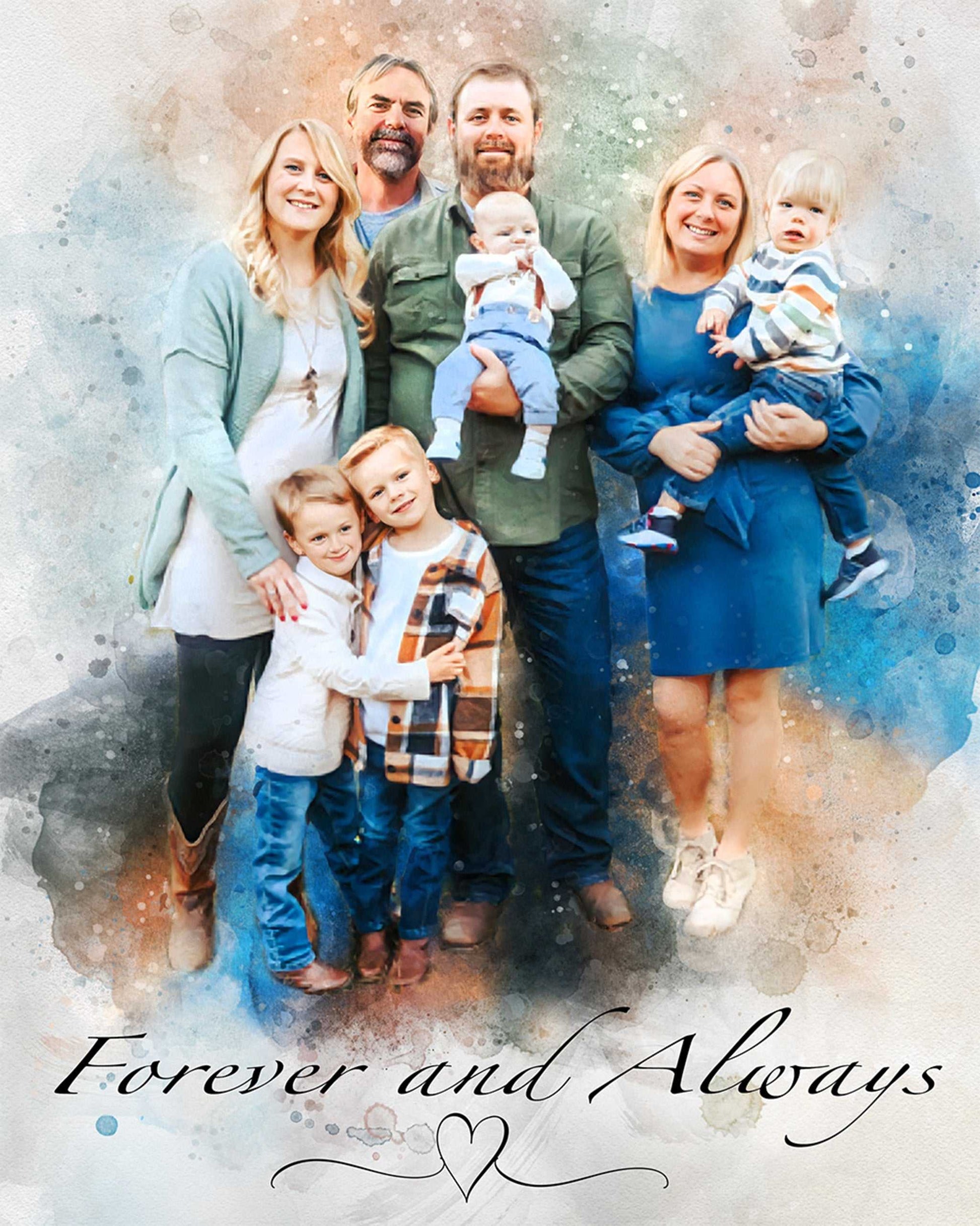 🌈Three Generation Painting | Family Portrait From Multiple Photos | Merge Different Photos | Add Person or Pet to Photo - FromPicToArt
