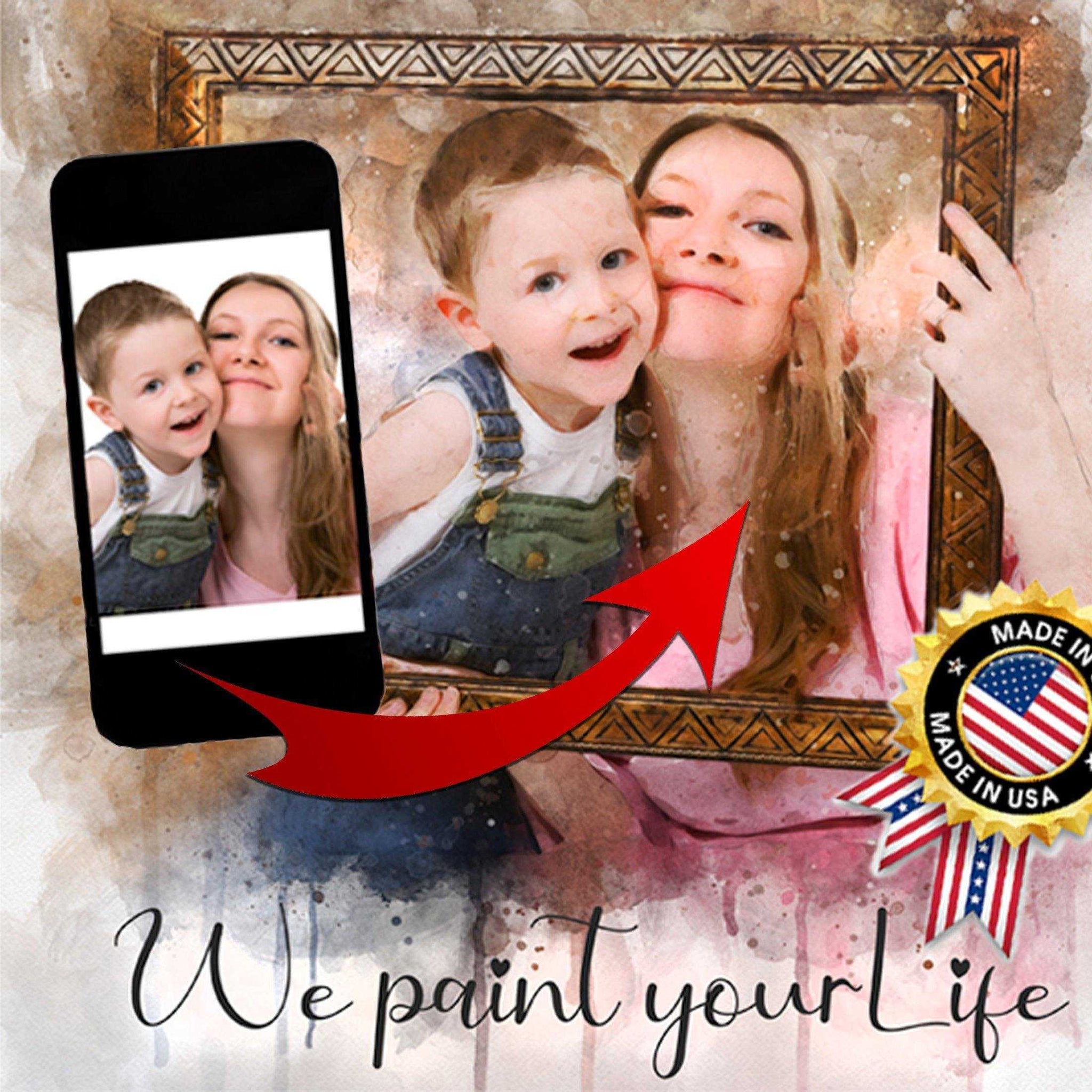 Unique Custom Family Portrait Painting, Personalized Watercolor Family Painting on Framed Canvas - FromPicToArt