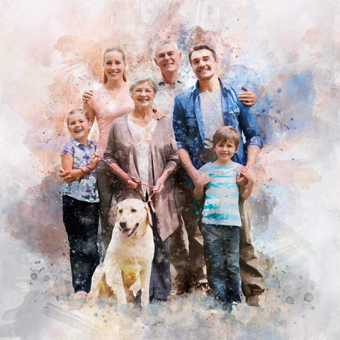 Custom Watercolor Large Family Portrait (up to 8 people