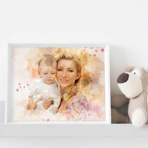 Unique Custom Family Portrait Painting, Personalized Watercolor Family Painting on Framed Canvas - FromPicToArt