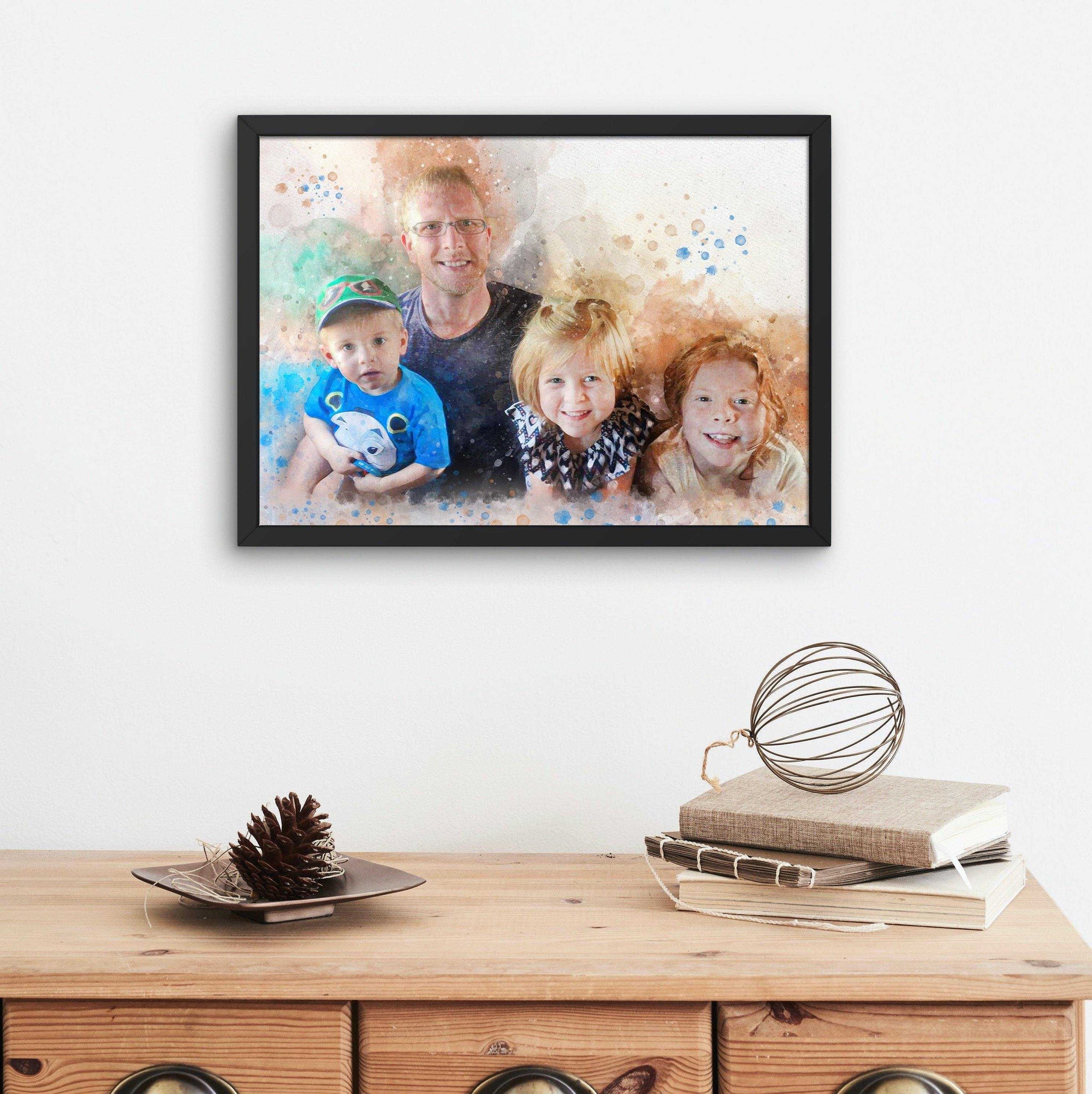 Unique Custom Family Portrait Painting, Personalized Watercolor Family Painting on Framed Canvas - FromPicToArt