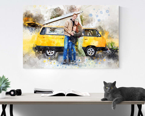 Unique Gift for Camping Lovers | Custom Camping Portrait | RV Wall Decor for Happy Camper - FromPicToArt