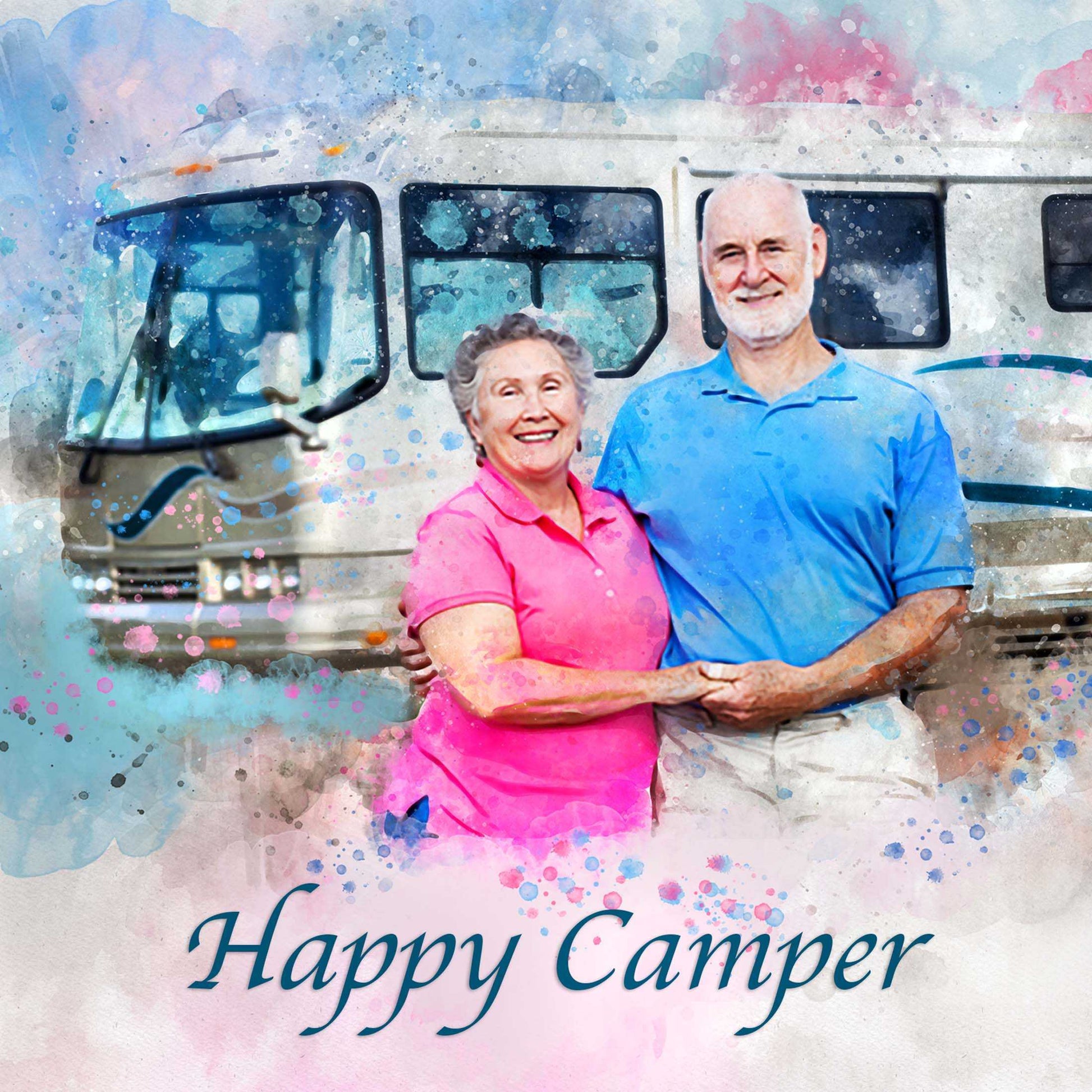 Unique Gift for Camping Lovers | Custom Camping Portrait | RV Wall Decor for Happy Camper - FromPicToArt