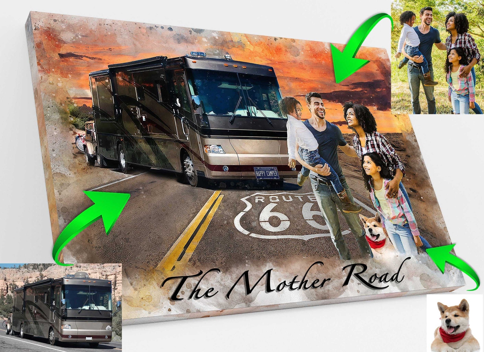 We paint You and Your RV in Front of the Most Beautiful Landmarks in the US, such as the Horse Shoe National Park - FromPicToArt