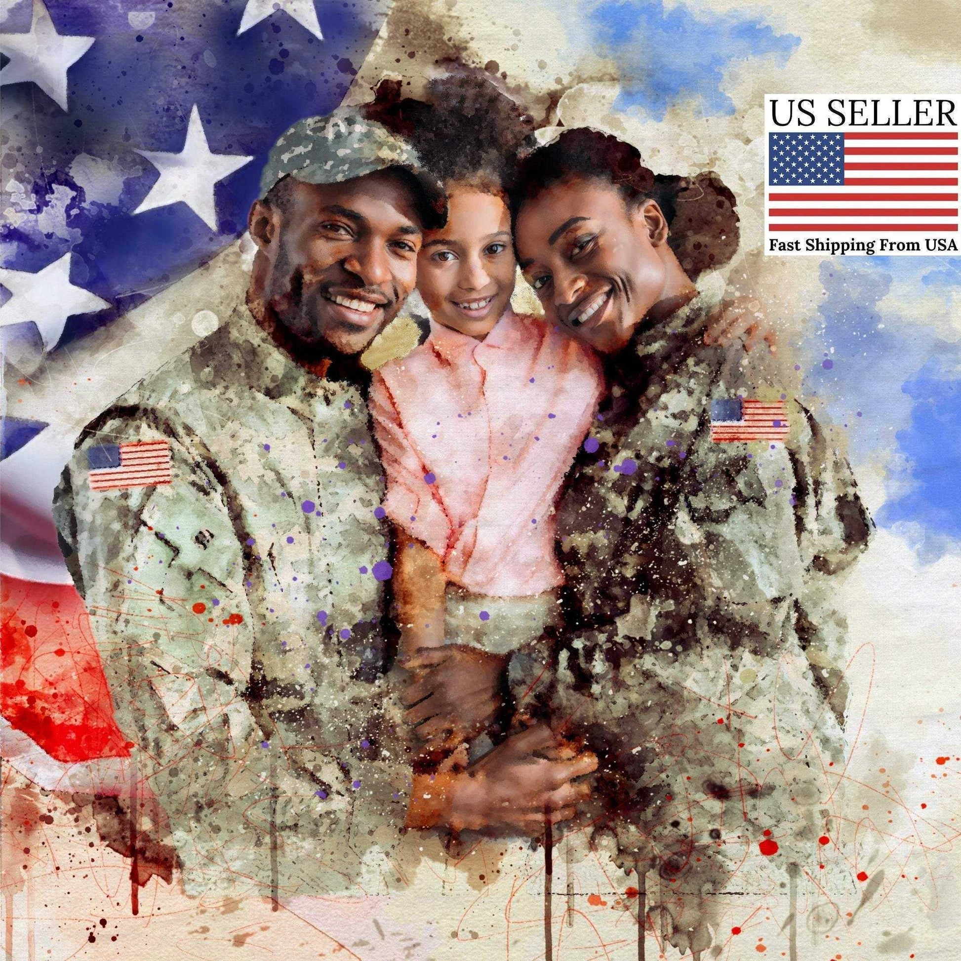 Welcome Home Gift Painting for Daddy, Patriotic Painting, Welcome Home Gift for Him, Personalized Portrait on Canvas - FromPicToArt